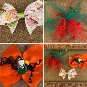 Lot of 3 Hair bows Birthday Halloween Christmas